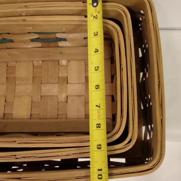 3 Rectangular Baskets, Woven Wicker Longaberger Style Tan Cherries Leaves 14x10 - Picture 3 of 6